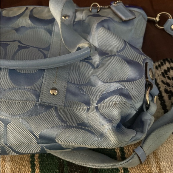Coach Signature Light Blue Jacquard Satchel | Authentic | Shoulder Bag - Picture 2 of 6